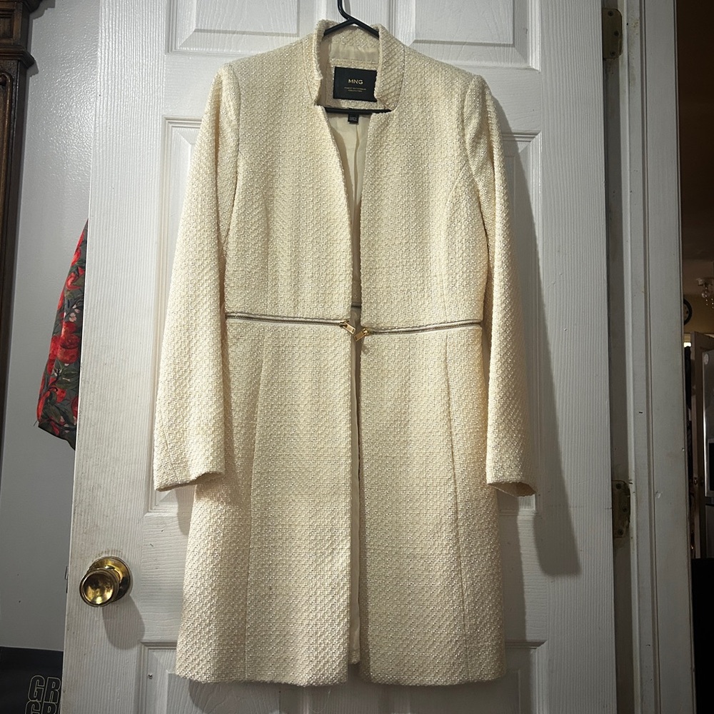 Mango Ivory Textured Trench Coat